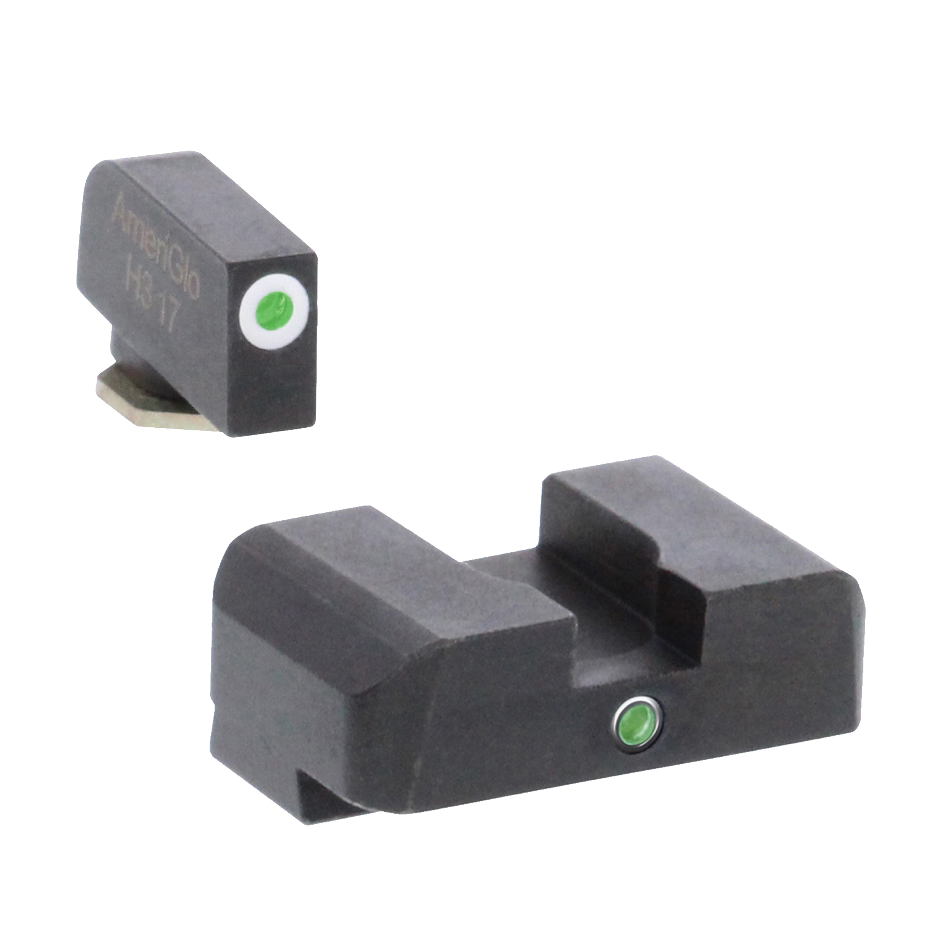 AmeriGlo I-Dot Front/Single Dot Rear Night Sight Set for Glock Gen5 17, 19, 19x Pistols, Green with White Outline Front, Green Rear - GL5101 - Ameriglo