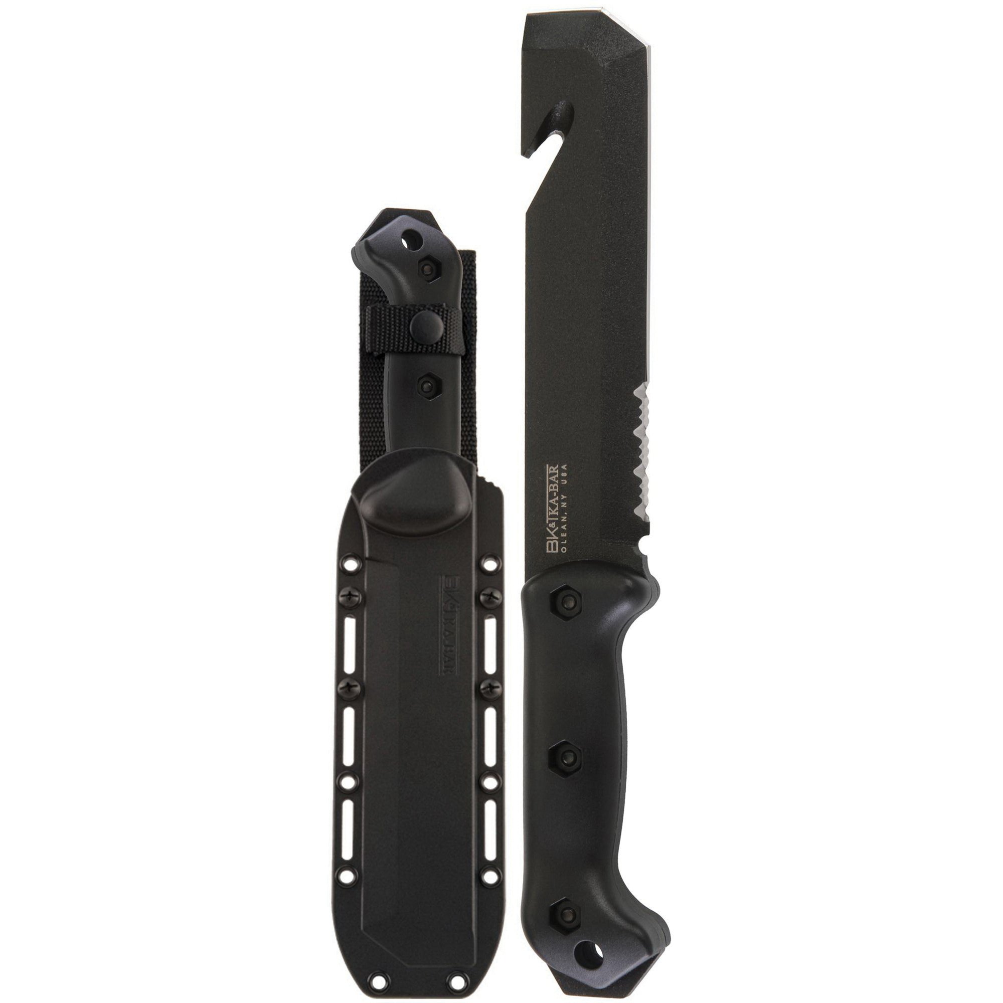 KA-BAR Becker Chisel Ground with Wire Cutter Fixed Blade Tac Tool, 7", Black - BK3 - Ka-Bar