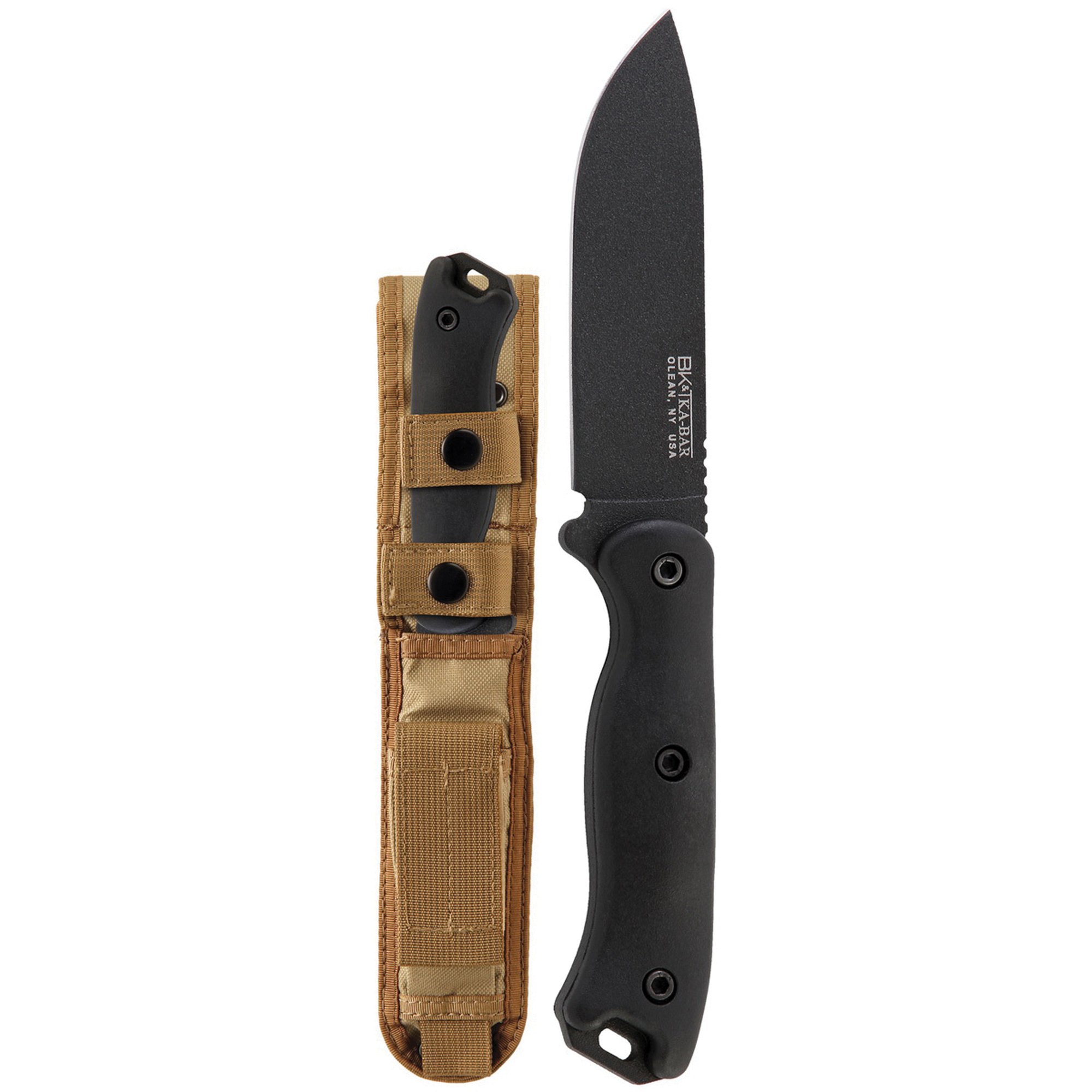KA-BAR Short Becker Drop Point Fixed Blade Knife, 4.375", Black - BK16 - Ka-Bar