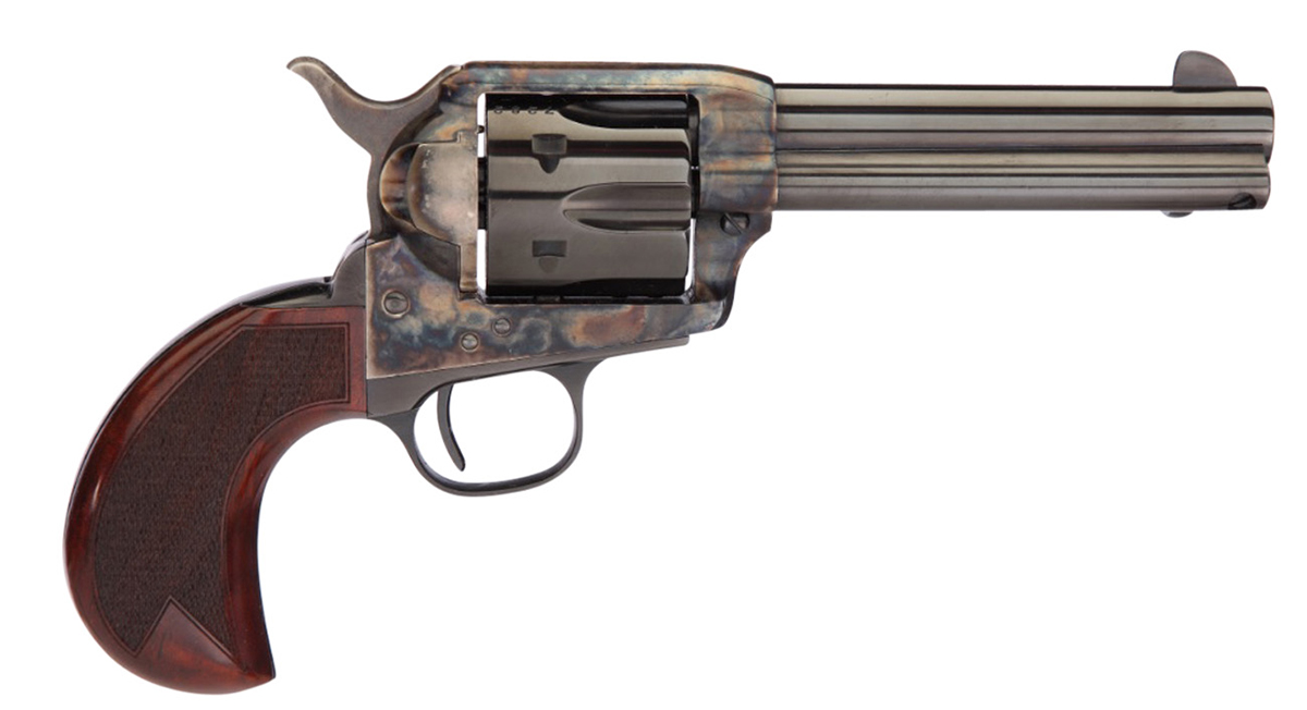 Taylors & Company 1873 Birdshead Cattleman Checkered 4.75" .45 LC Revolver, Case Hardened - 555152 - Taylors And Company