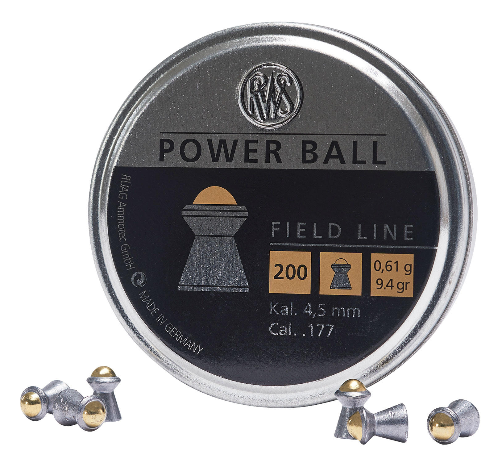 Umarex RWS Power Ball .177 9.4 gr Domed Pellet, 200/Tin - 2317414 - Rws