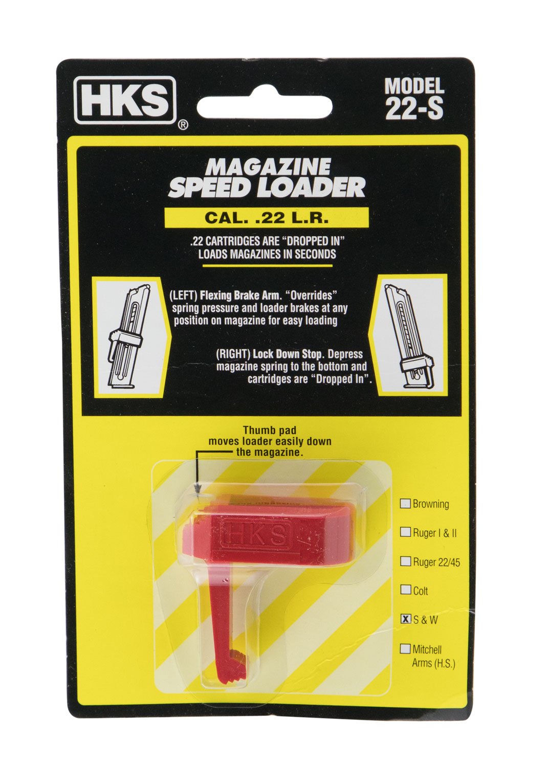 HKS Smith & Wesson 41/422/622/2213/2214 .22lr Plastic Magazine Speedloader, Red - 22S - H&K