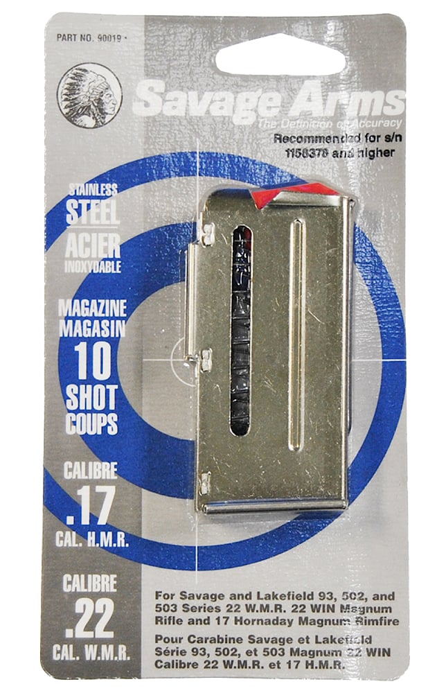 Savage Arms 10 Round .17 HMR/.22 WMR Detachable Magazine, Stainless Steel - 90019 - Savage Arms