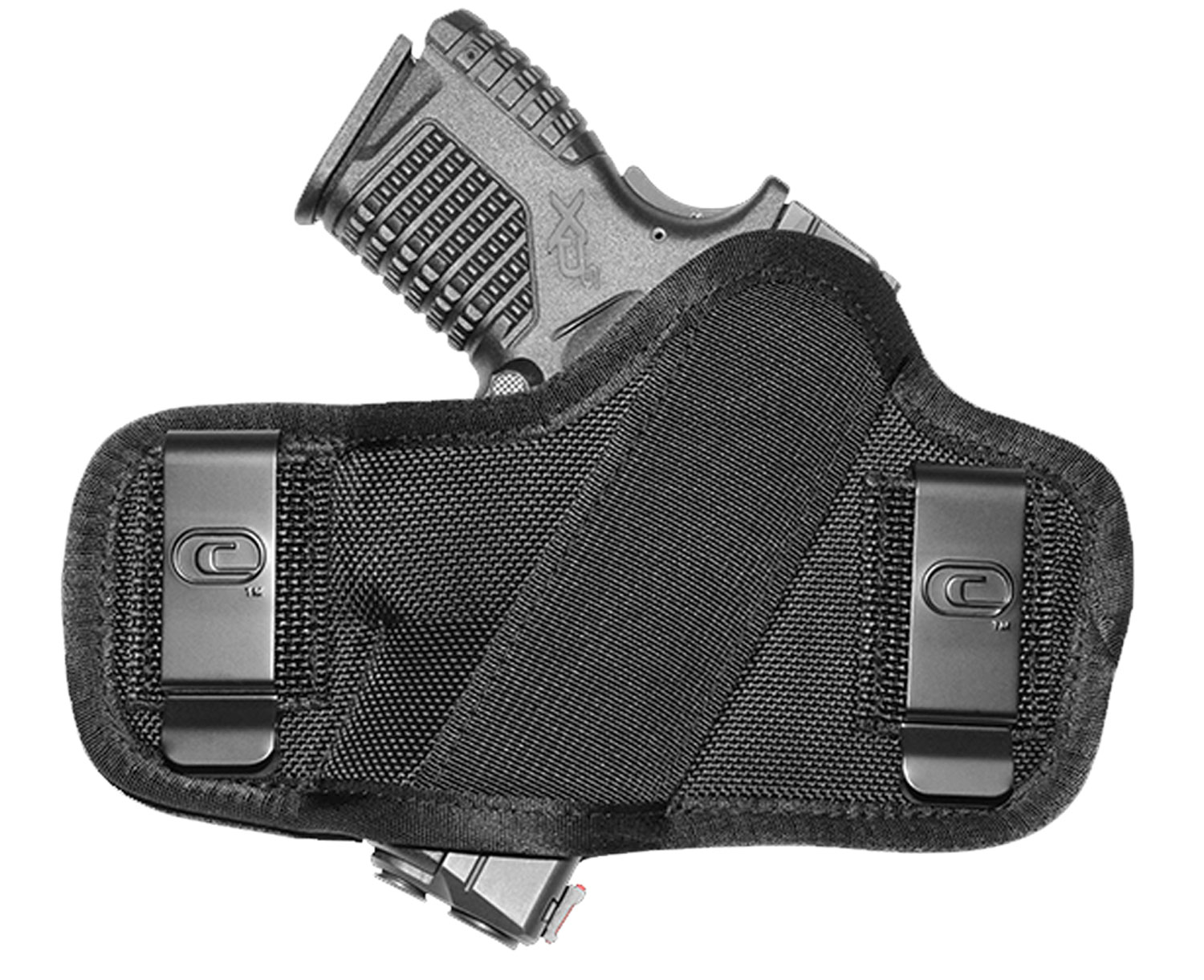 GSM Outdoors The Clip-On Ambidextrous Hand 2" to 2.5" Sub-Compact Low-Profile Outside-The-Waistband Holster, Textured Black - CRF-CLPONSA1S-2