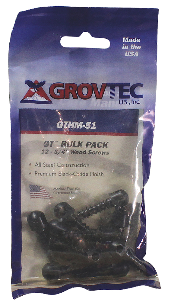 GrovTec 0.5" Wood Screw, Black, 12/pack - GTHM60 - Grovtec Us Inc