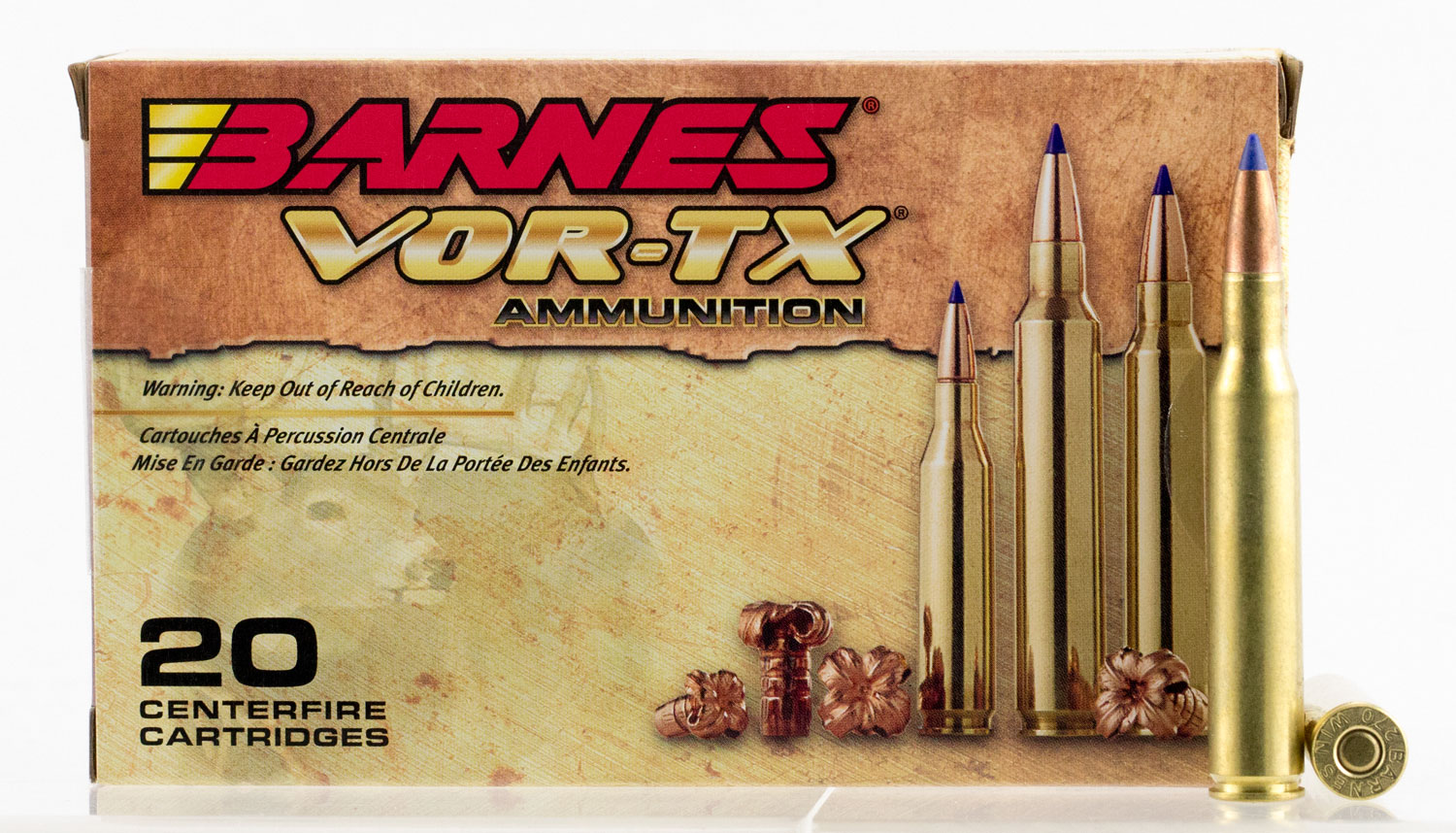 Barnes Bullets VOR-TX 130 gr Tipped TSX Boat Tail .270 Win Ammo, 20/box - 21524 - Barnes