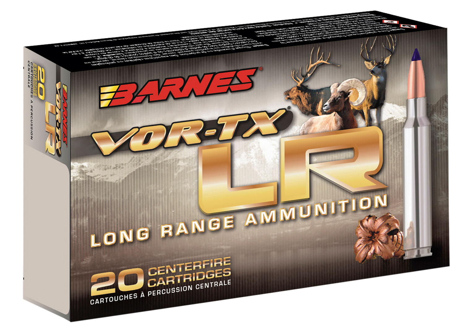 Barnes Bullets VOR-TX LR 129 gr LRX Boat Tail .270 Win Ammo, 20/box - 31198 - Barnes
