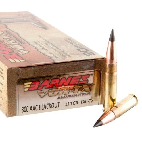 Barnes Bullets VOR-TX 120 gr Tac-TX Boat Tail .300 Blackout Ammo, 20/box - 30827 - Barnes