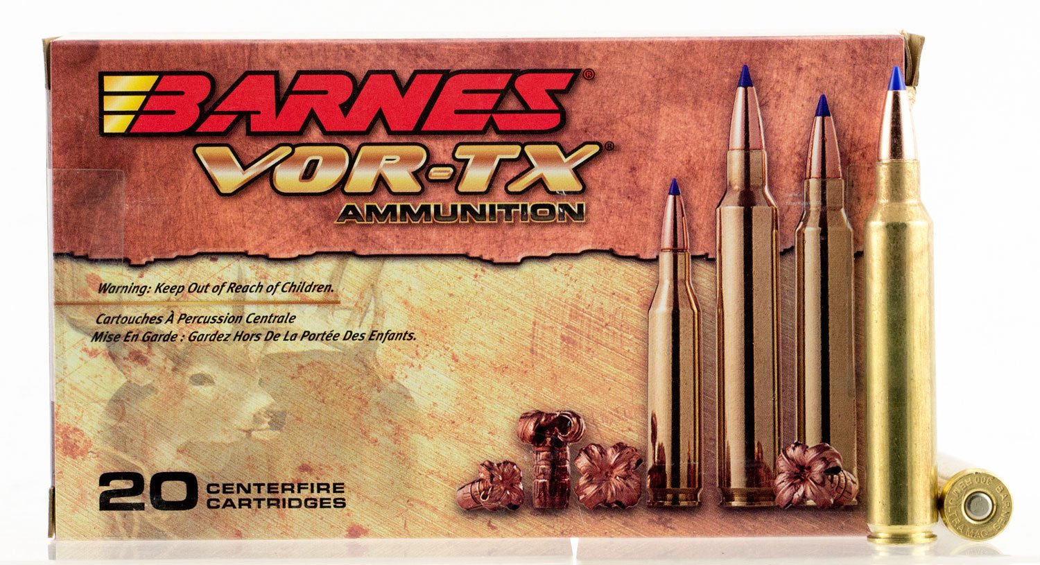 Barnes Bullets VOR-TX 165 gr Tipped TSX Boat Tail .300 RUM Ammo, 20/box - 21571 - Barnes