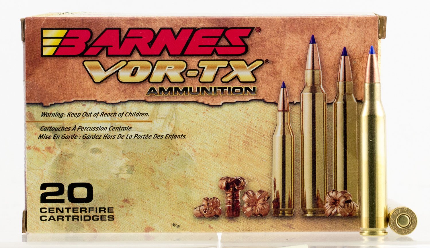 Barnes Bullets VOR-TX 100 gr Tipped TSX Boat Tail .25-06 Rem Ammo, 20/box - 21557 - Barnes