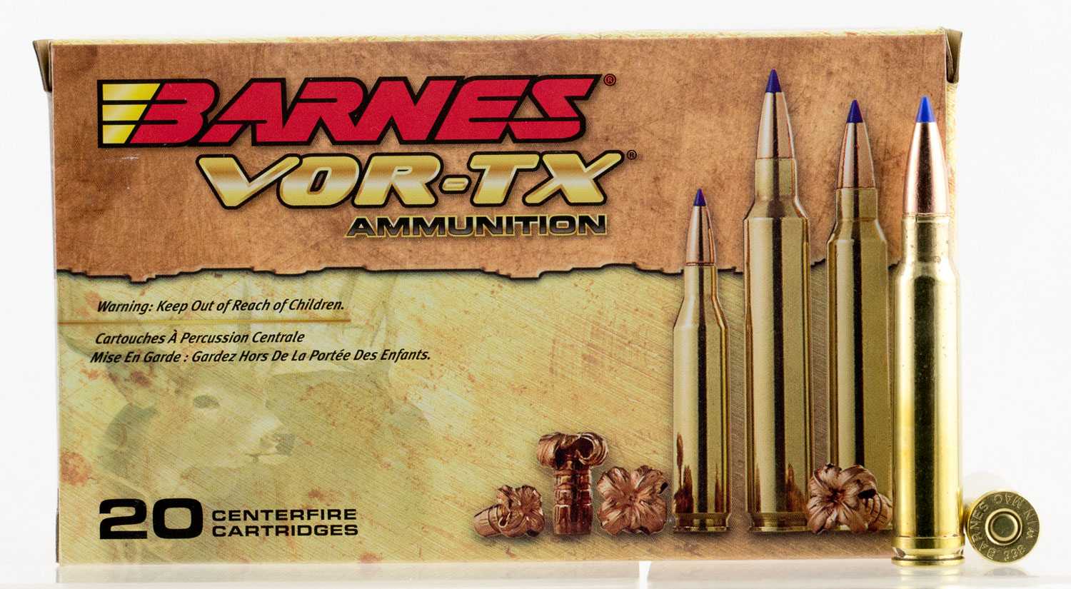Barnes Bullets VOR-TX 225 gr Tipped TSX Boat Tail .338 Win Mag Ammo, 20/box - 21542 - Barnes