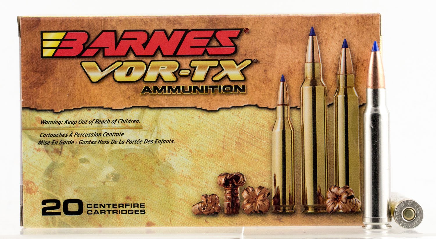 Barnes Bullets VOR-TX 210 gr Tipped TSX Boat Tail .338 Win Mag Ammo, 20/box - 21575 - Barnes