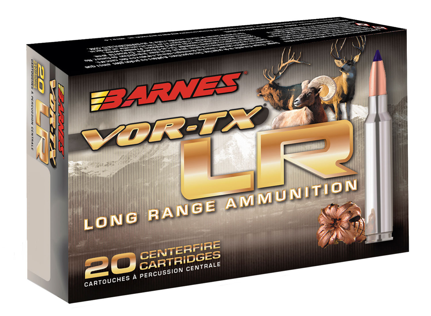 Barnes Bullets VOR-TX LR 270 gr LRX Boat Tail .375 RUM Ammo, 20/box - 29067 - Barnes