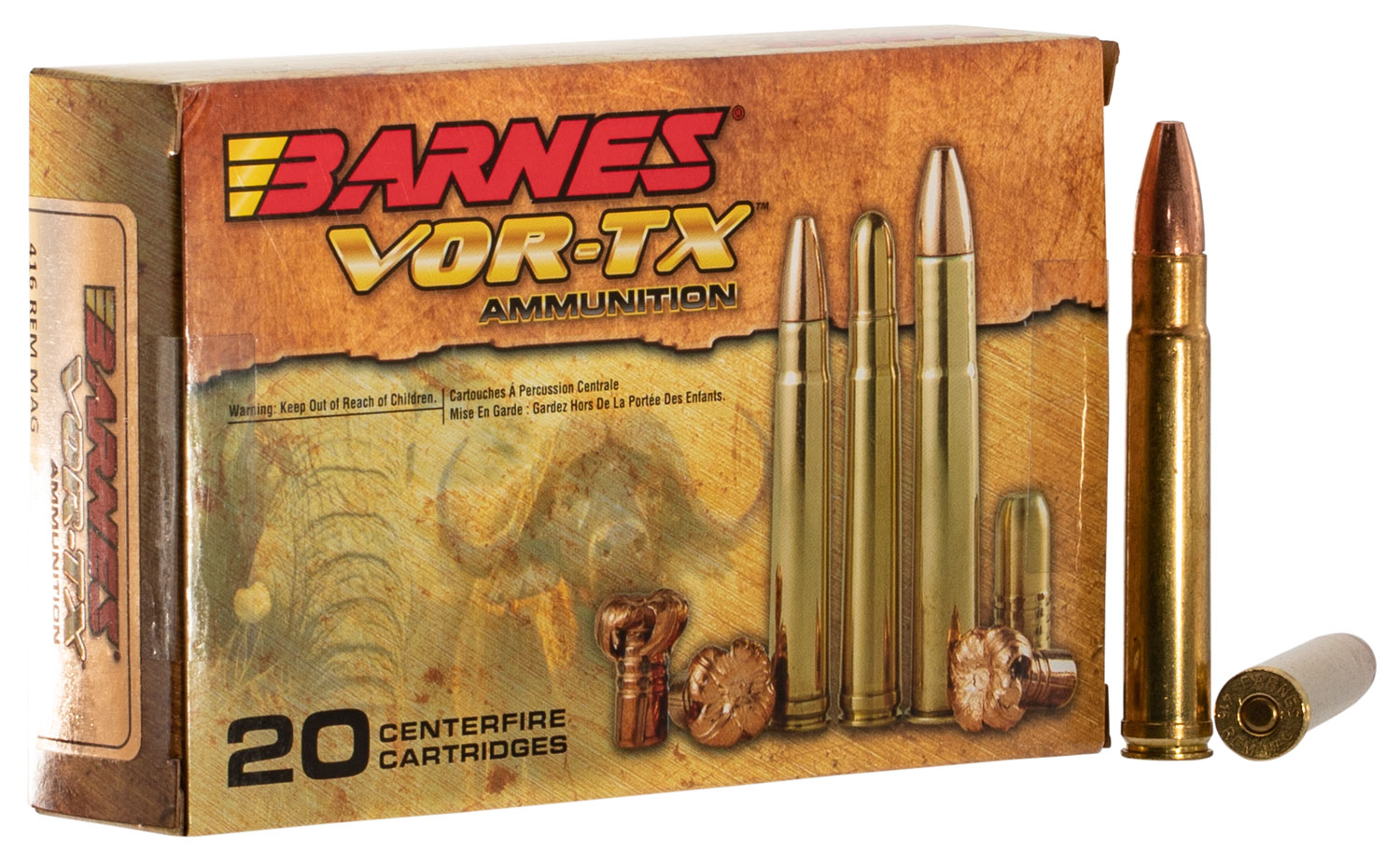 Barnes Bullets VOR-TX Safari 400 gr TSX Flat Base .416 Rem Mag Ammo, 20/box - 22017 - Barnes