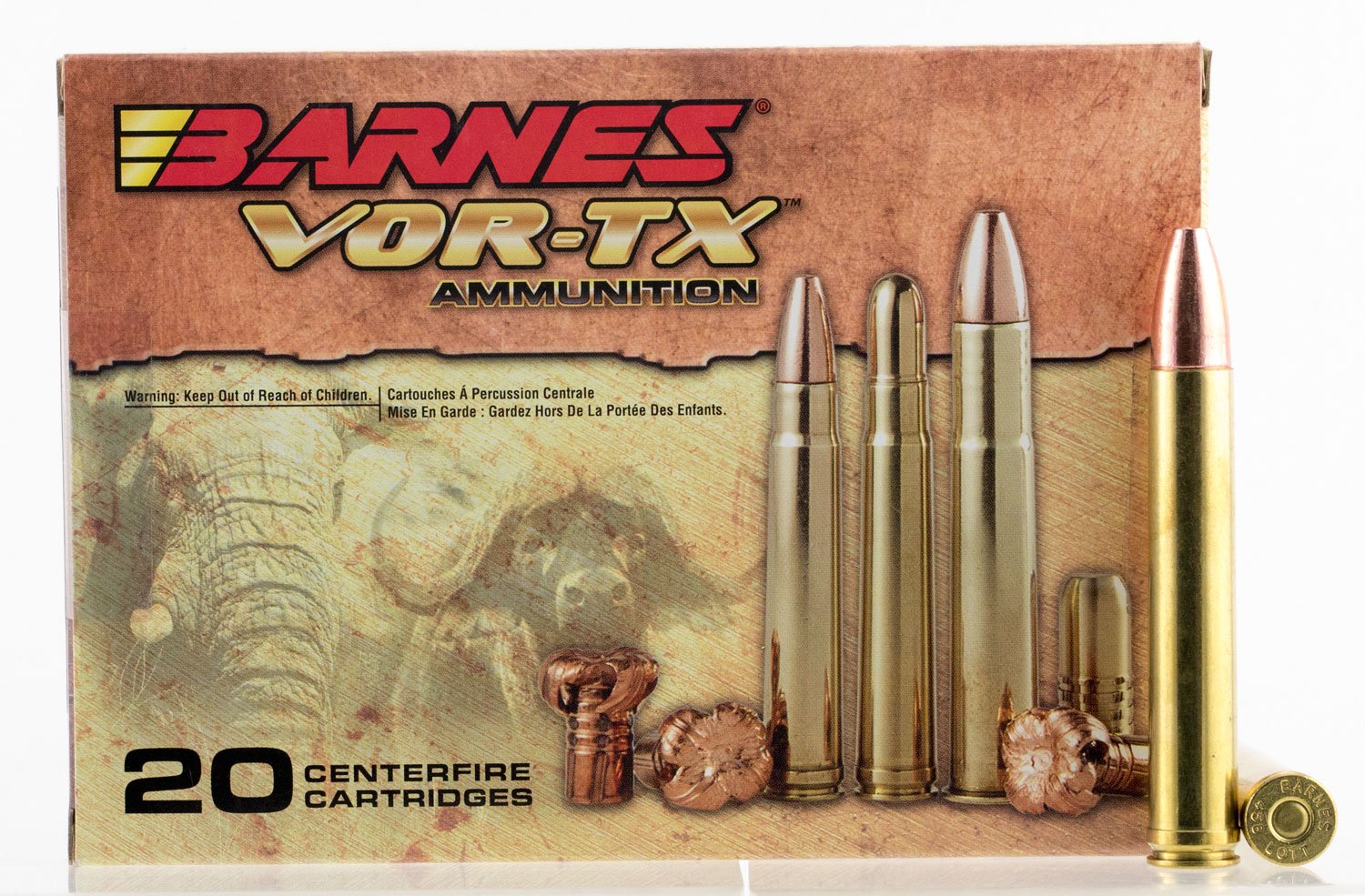 Barnes Bullets VOR-TX Safari 500 gr TSX Flat Base .458 Lott Ammo, 20/box - 22027 - Barnes