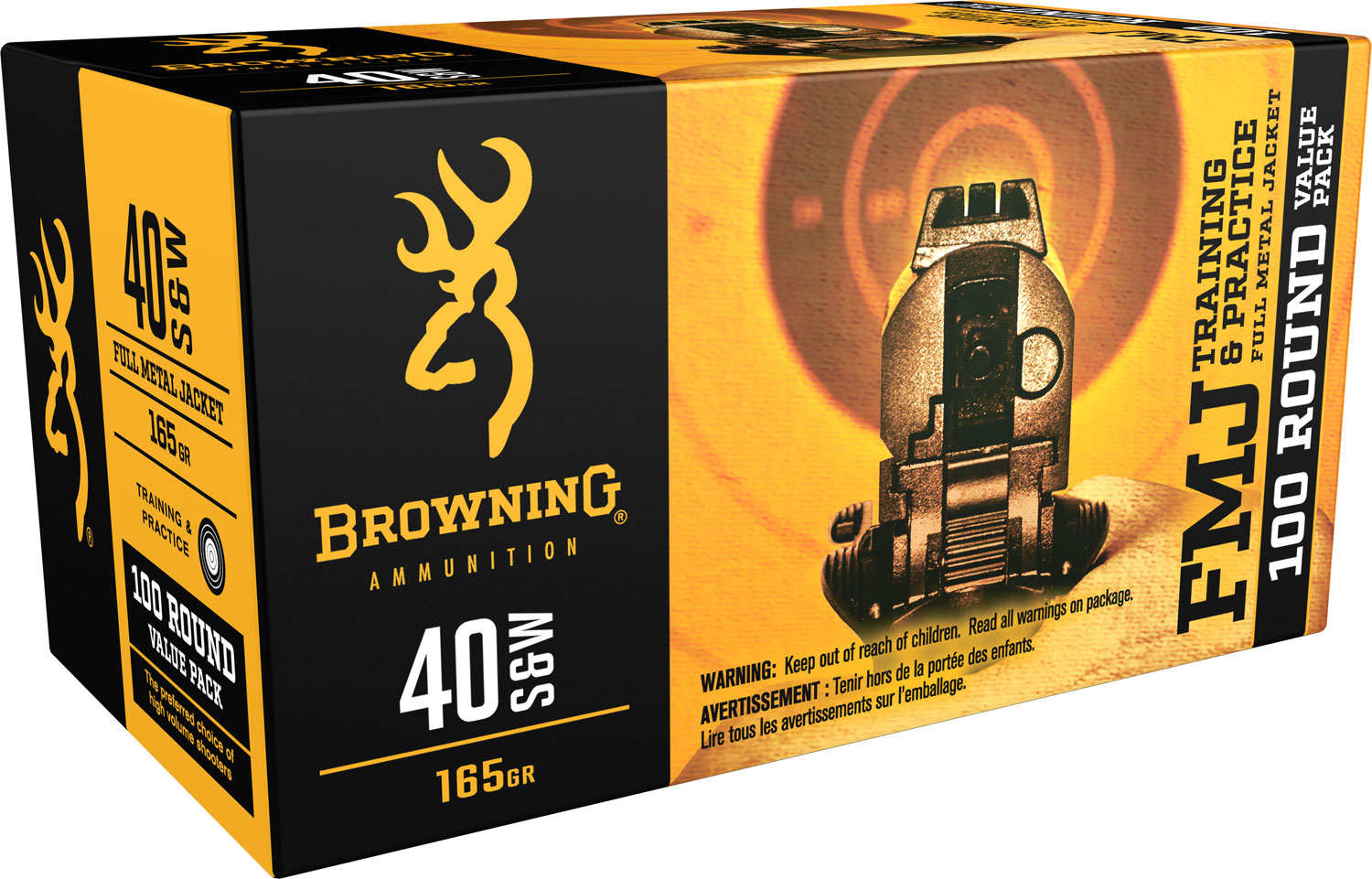 Browning Training & Practice 165 gr Full Metal Jacket .40 S&W Ammo, 100/box - B191800404 - Browning