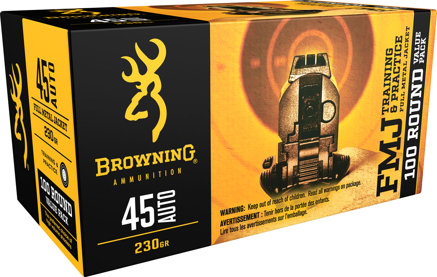 Browning Training & Practice 230 gr Full Metal Jacket .45 ACP Ammo, 100/box - B191800454 - Browning