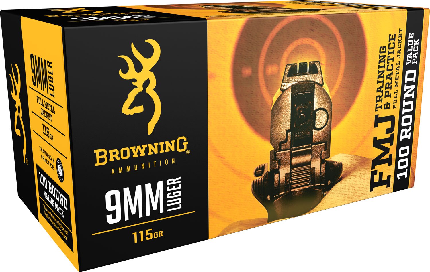 Browning Training & Practice 9mm Ammo 115 Gr FMJ, 100rds - Browning