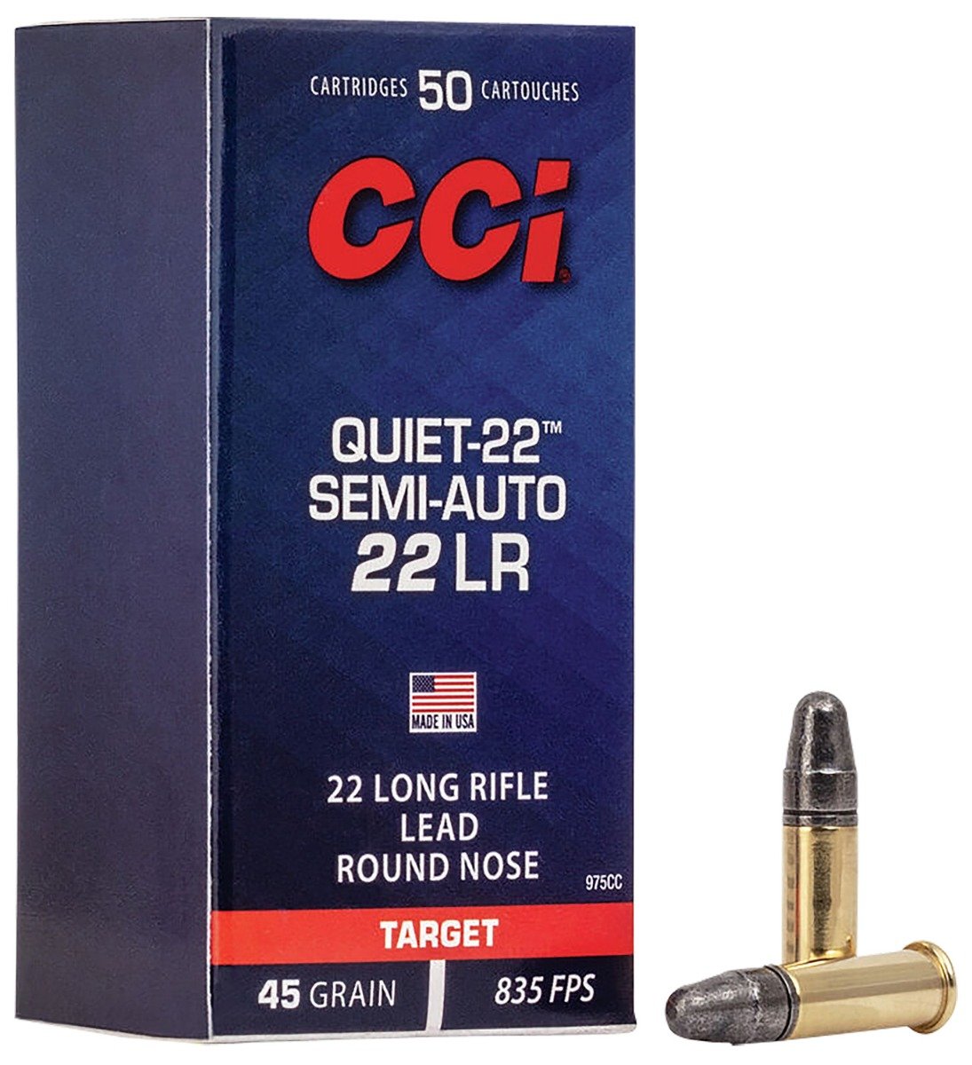CCI Quiet-22 Semi-Auto .22LR 45 gr Lead Round Nose Ammo, 50/box - 975CC - Cci