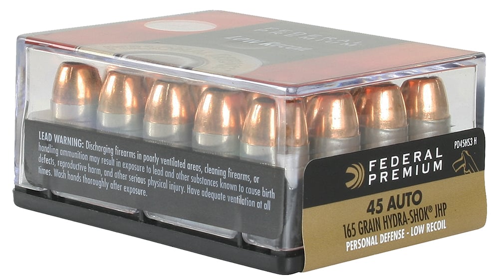Federal Premium Personal Defense Hydra-Shok Low Recoil 165 gr Jacketed Hollow Point .45 ACP Ammo, 20/box - PD45HS3 H