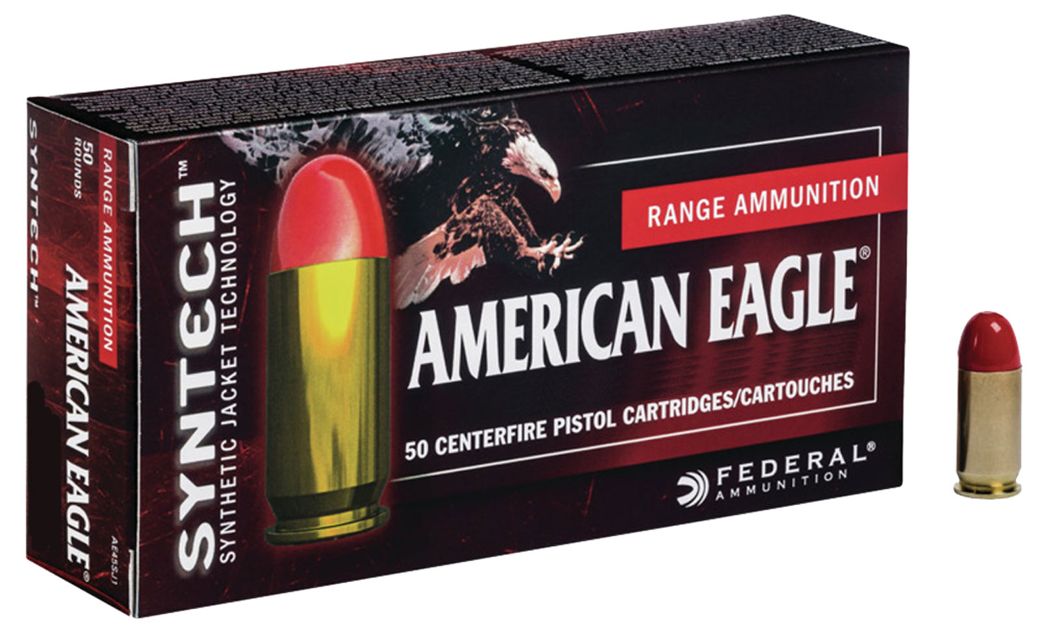 Federal American Eagle Syntech Action Pistol 220 gr Syntech Jacket Flat Nose .45 ACP Ammo, 50/box - AE45SJAP1 - Federal