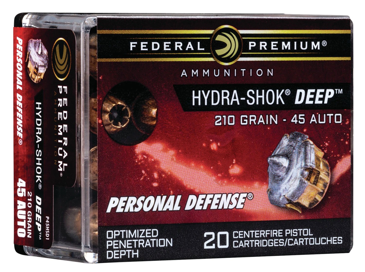 Federal Premium 210 gr Hydra-Shok Deep .45 ACP Ammo, 20/box - P45HSD1