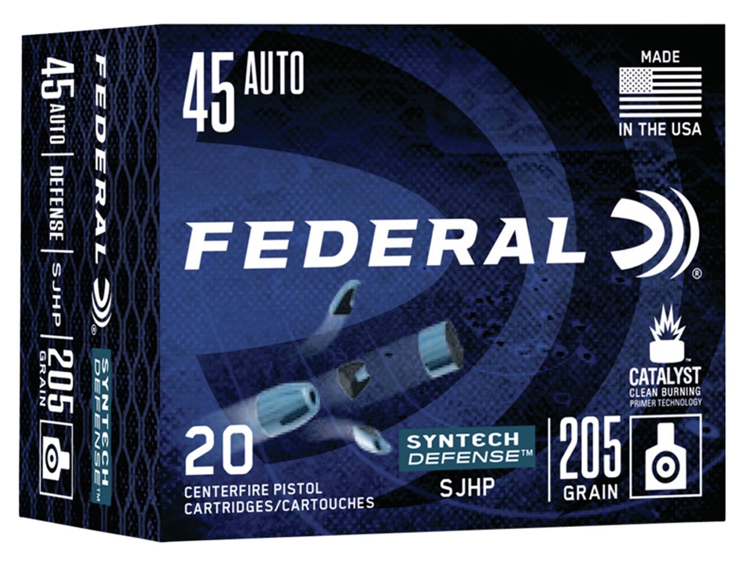 Federal Syntech Defense 205 gr Segmented Hollow Point .45 ACP Ammo, 20/box - S45SJT1 - Federal