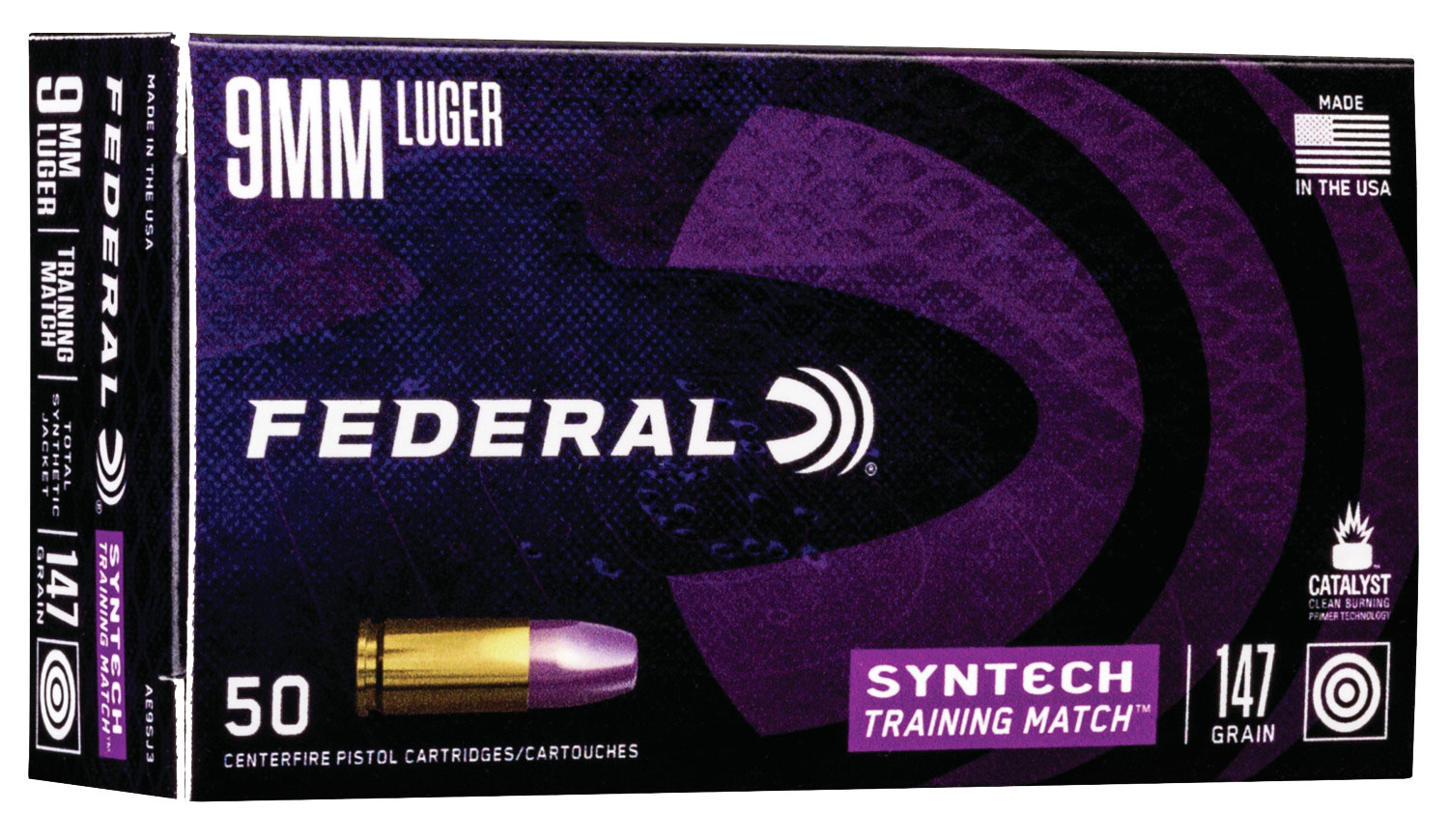 Federal American Eagle Syntech Training Match 147 gr Syntech Jacket Flat Nose 9mm Ammo, 50/box - AE9SJ3