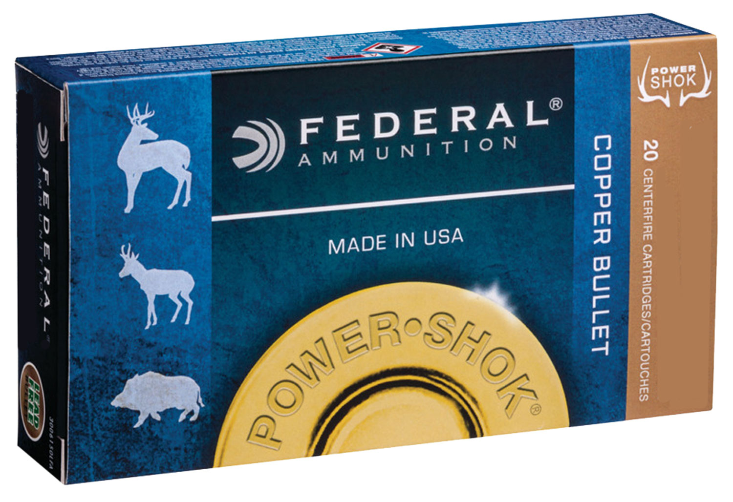 Federal Power-Shok 180 gr Copper Hollow Point .300 Win Mag Ammo, 20/box - A300W180LFA - Federal