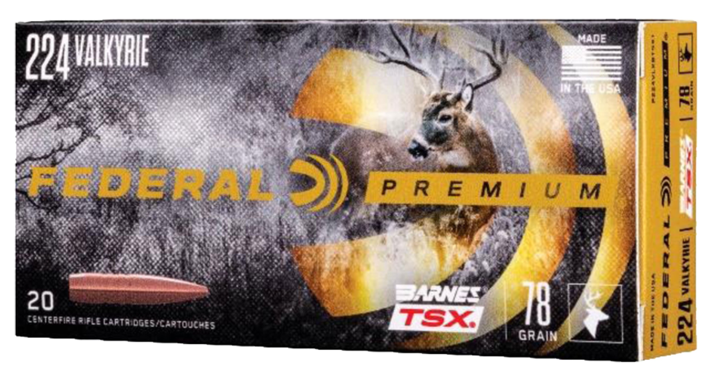 Federal Premium Barnes TSX 78 gr Triple-Shock X .224 Valkyrie Ammo, 20/box - P224VLKBTSX1 - Federal