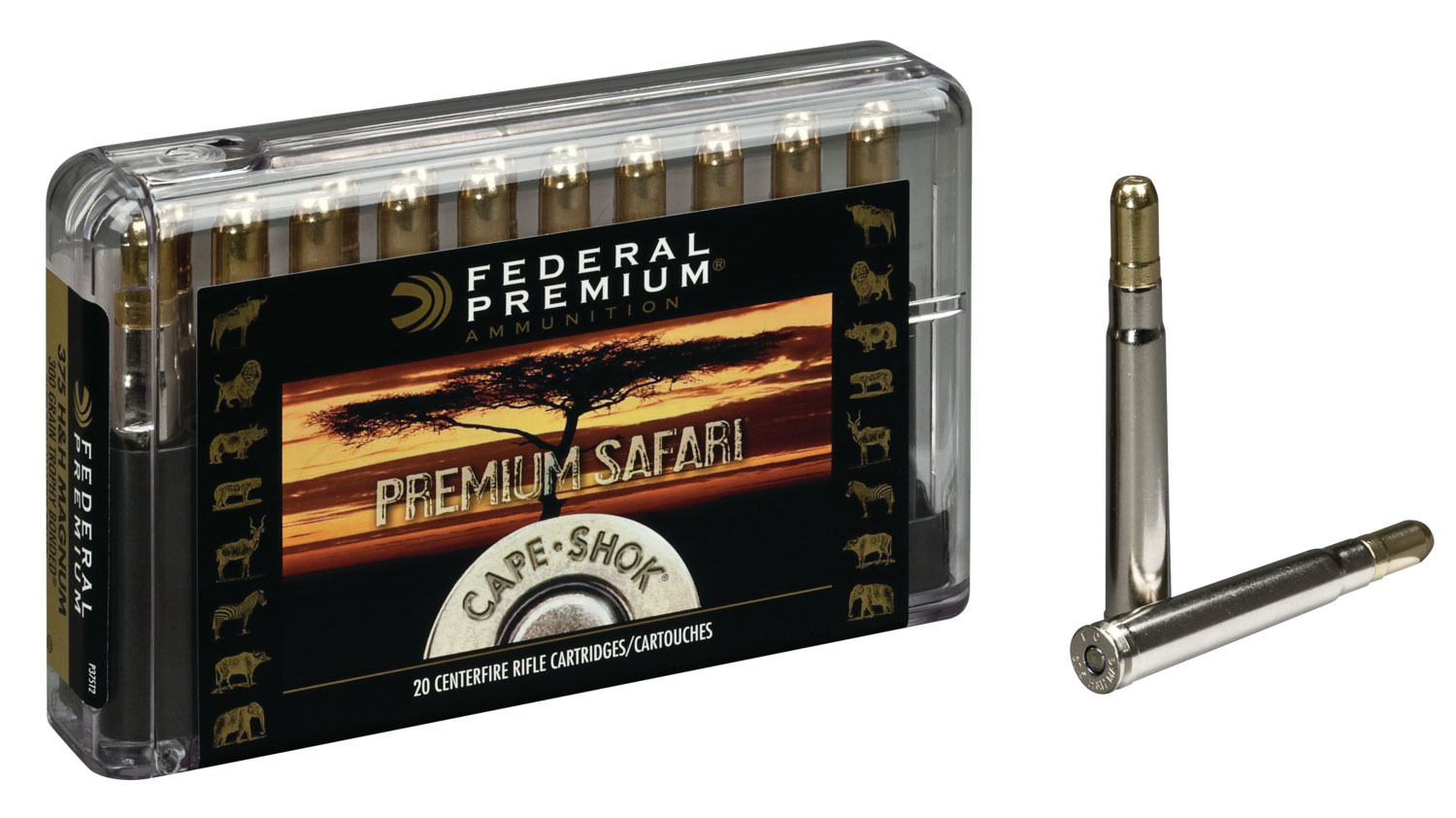 Federal Premium Safari Cape-Shok 300 gr Trophy Bonded Sledgehammer Solid .375 H&H Mag Ammo, 20/box - P375T2 - Federal