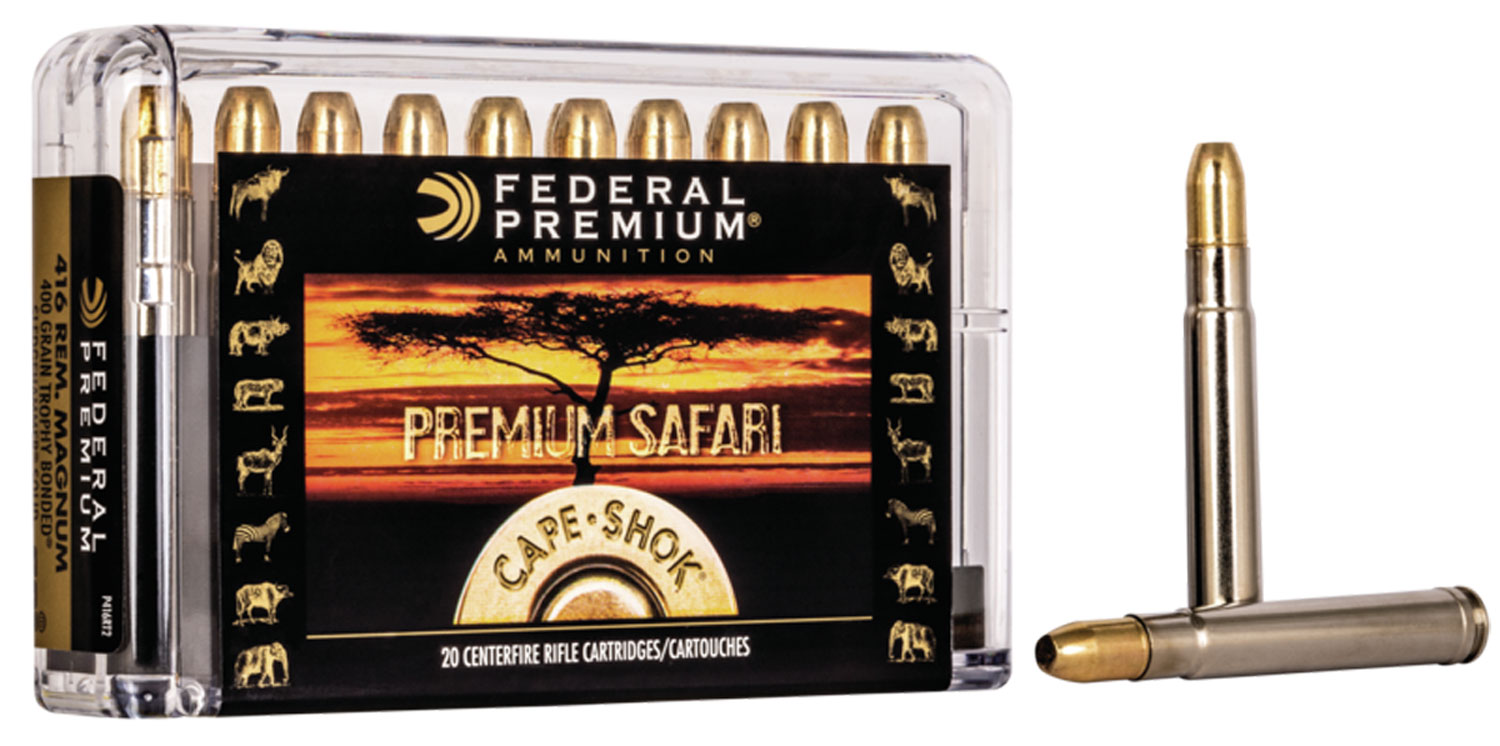 Federal Premium Safari Cape-Shok 400 gr Trophy Bonded Sledgehammer Solid .416 Rem Mag Ammo, 20/box - P416RT2 - Federal