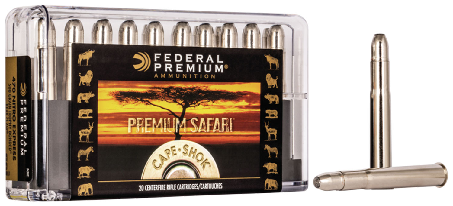 Federal Premium Safari Cape-Shok 500 gr Trophy Bonded Bear Claw .470 Nitro Express Ammo, 20/box - P470T1 - Federal