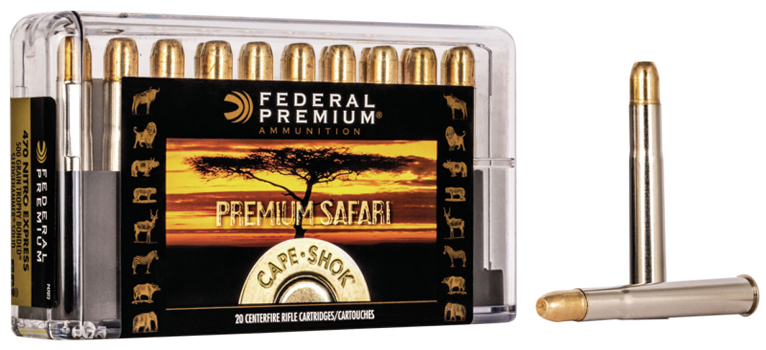 Federal Premium Safari Cape-Shok 500 gr Trophy Bonded Sledgehammer Solid .470 Nitro Express Ammo, 20/box - P470T2
