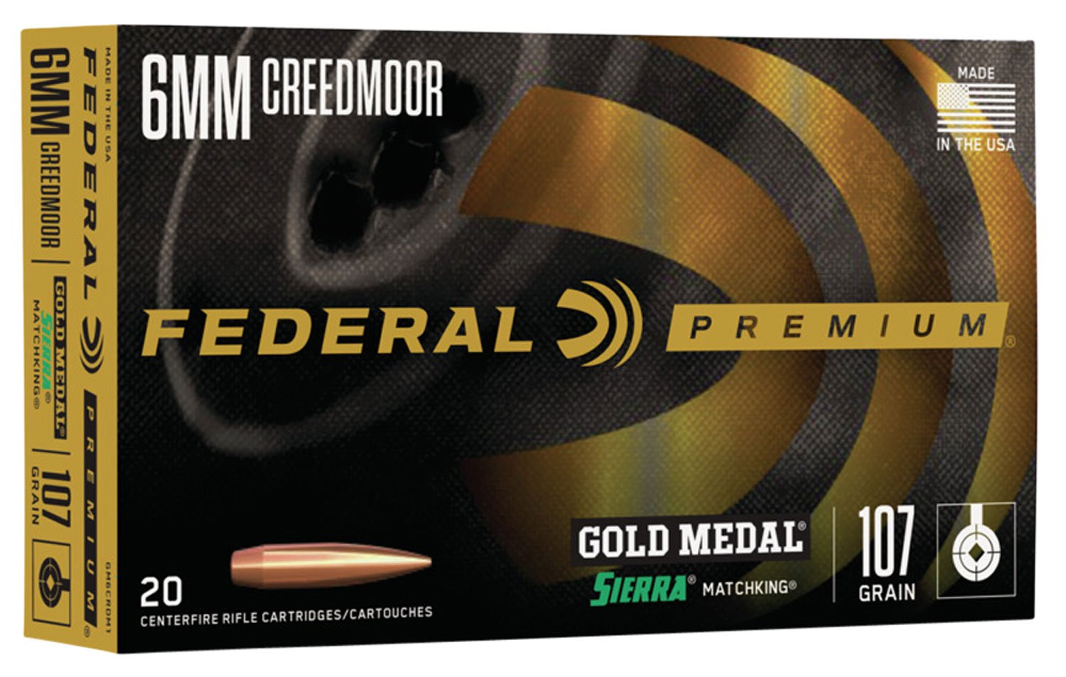 Federal Gold Medal Sierra MatchKing 107 gr Boat Tail Hollow Point 6mm Crd Ammo, 20/box - GM6CRDM1