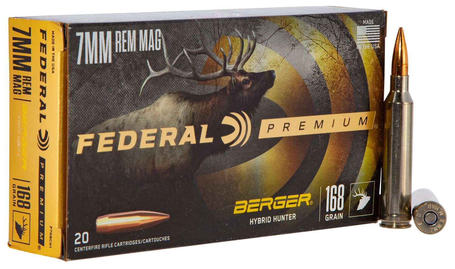 Federal Premium Hunter 168 gr Berger Hybrid 7mm Rem Mag Ammo, 20/box - PR7BCH1 - Federal