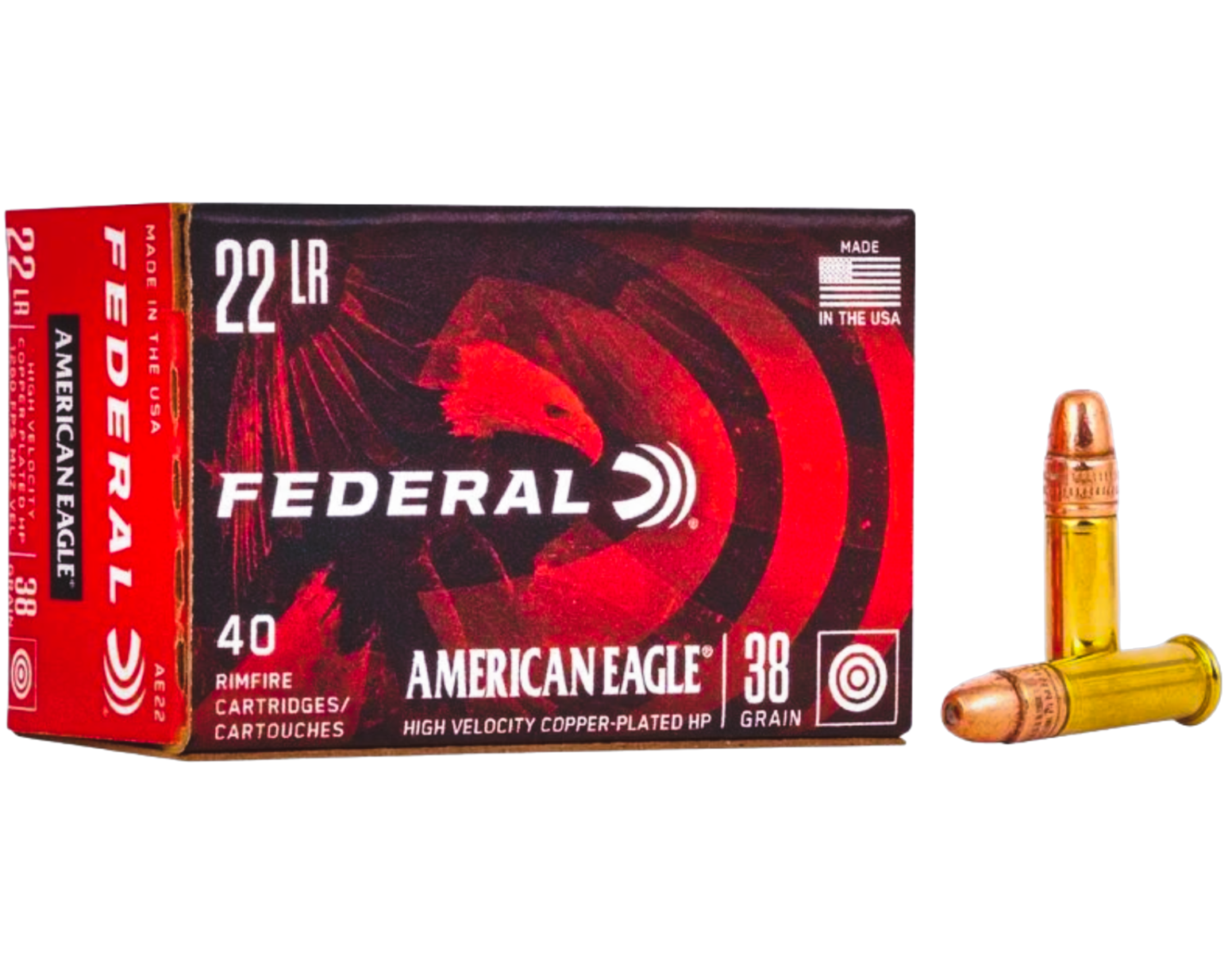 Federal American Eagle 38 gr Jacketed Hollow Point .22lr Ammo, 40/box - AE 22 - Federal