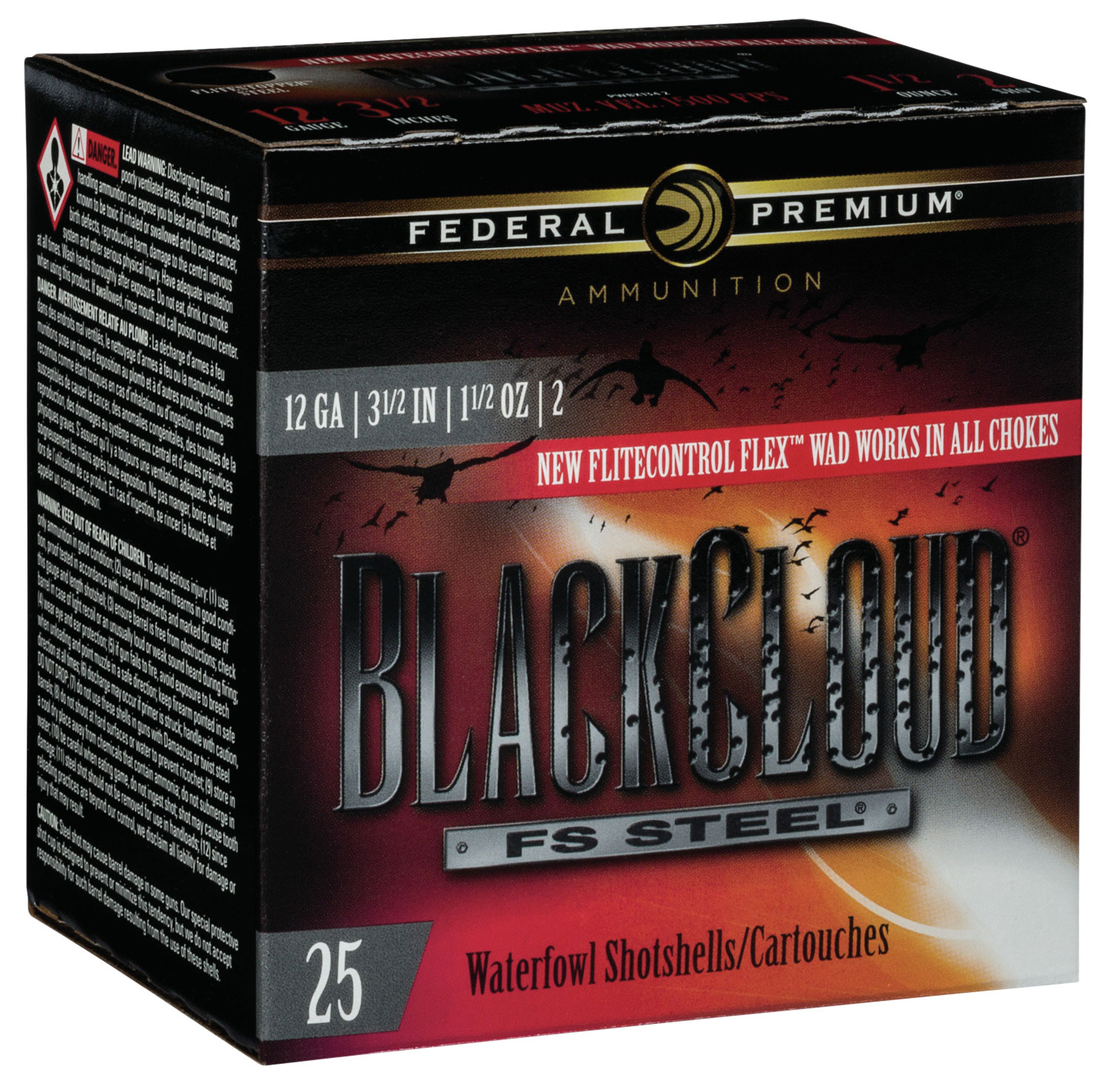 Federal Black Cloud FS Steel 3.5" 12 Gauge Ammo 2, 25/box - PWBX1342 - Federal