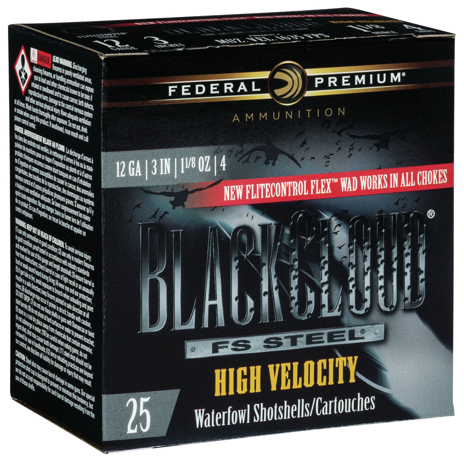 Federal Black Cloud FS Steel 3" 12 Gauge Ammo 4, 25/box - PWBXH1434 - Federal