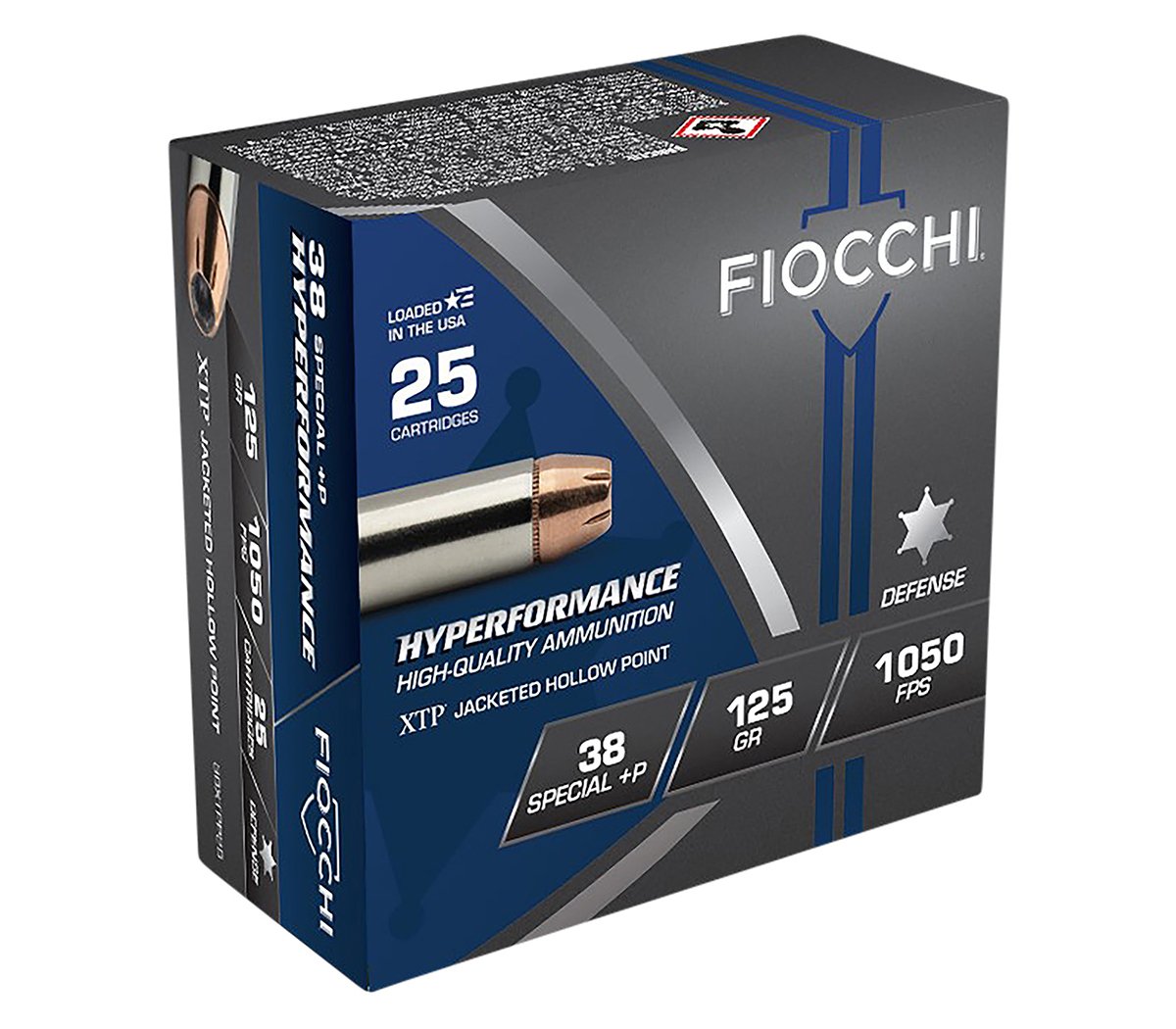 Fiocchi Hyperformance Defense .38 Special +P 125gr Jacketed Hollow Point Ammo, 25rds - 38XTPP25 - Fiocchi