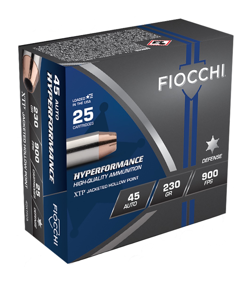 Fiocchi Hyperformance Defense .45 Auto 230gr Jacketed Hollow Point Ammo, 25rds - 45XTP25