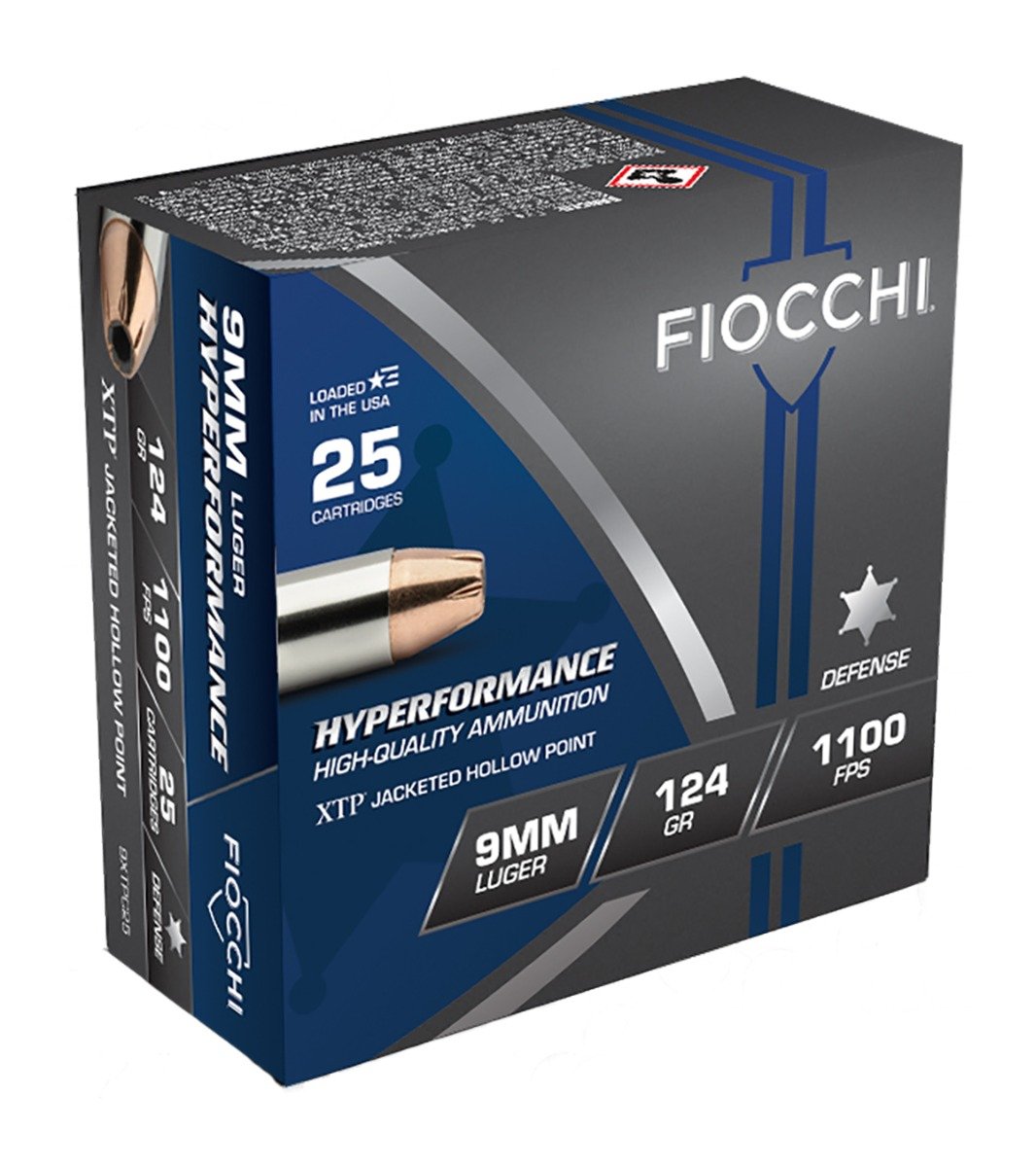 Fiocchi Hyperformance 9mm 124 gr XTP Hollow Point Ammo, 25rds - 9XTPC25