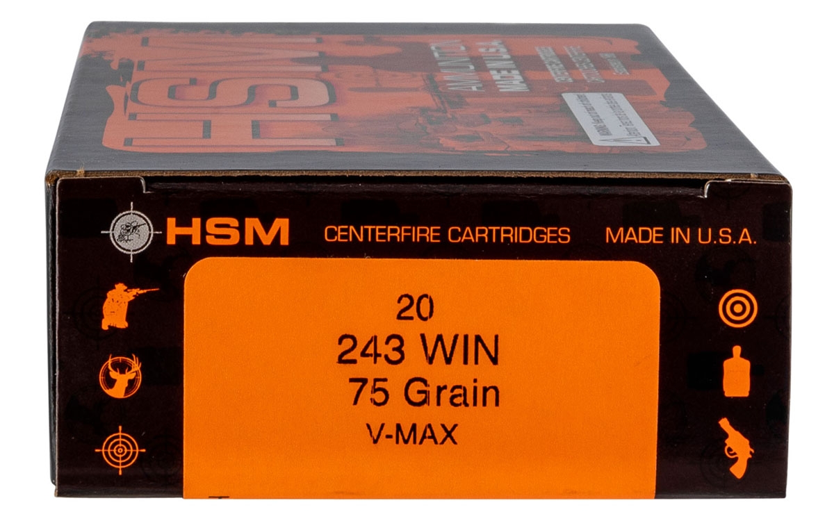 HSM Ammunition Varmint 75 gr V-Max .243 Win Ammo, 20/box - HSM-243-2-N