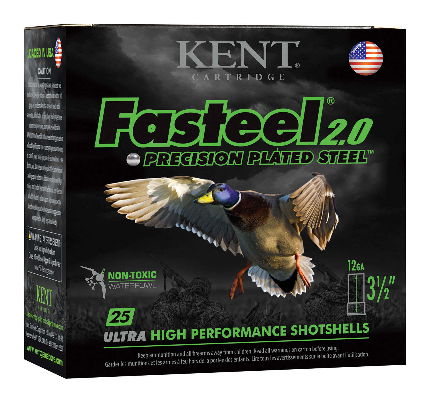 Kent Fasteel 2.0 Precision Plated Steel 3.5" 12 Gauge Ammo BBB, 25 Rounds - K1235FS40BBB - Kent