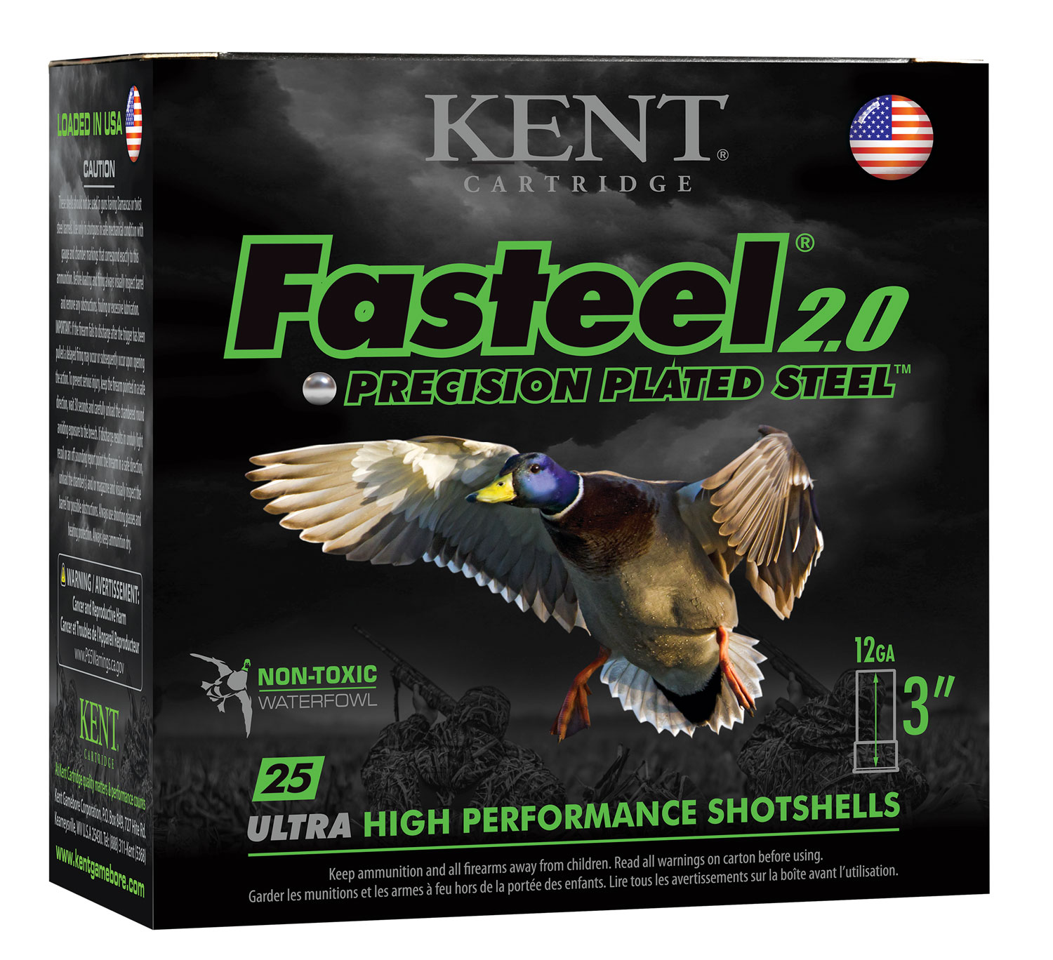 Kent Cartridge Fasteel 2.0 Precision Plated Steel 3" 12 Gauge Ammo 2, 25 Rounds - K123FS402