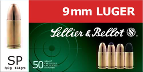 Sellier & Bellot 124 gr Semi-Jacketed Soft Point 9mm Ammo, 50/box - SB9S - Sellier & Bellot Ammunition