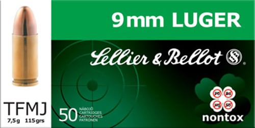 Sellier & Bellot 115 gr Full Metal Jacket 9mm Ammo, 50/box - SB9NT - Sellier & Bellot Ammunition
