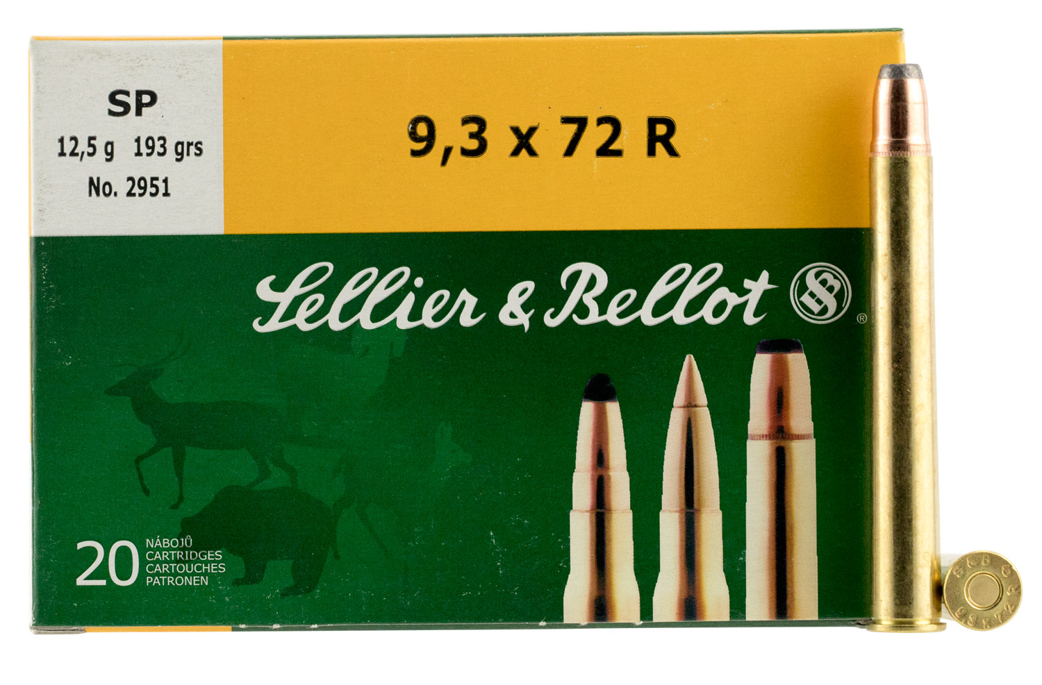 Sellier & Bellot 193 gr Semi-Jacketed Soft Point 9.3x72mmR Ammo, 20/box - SB9372RA - Sellier & Bellot Ammunition