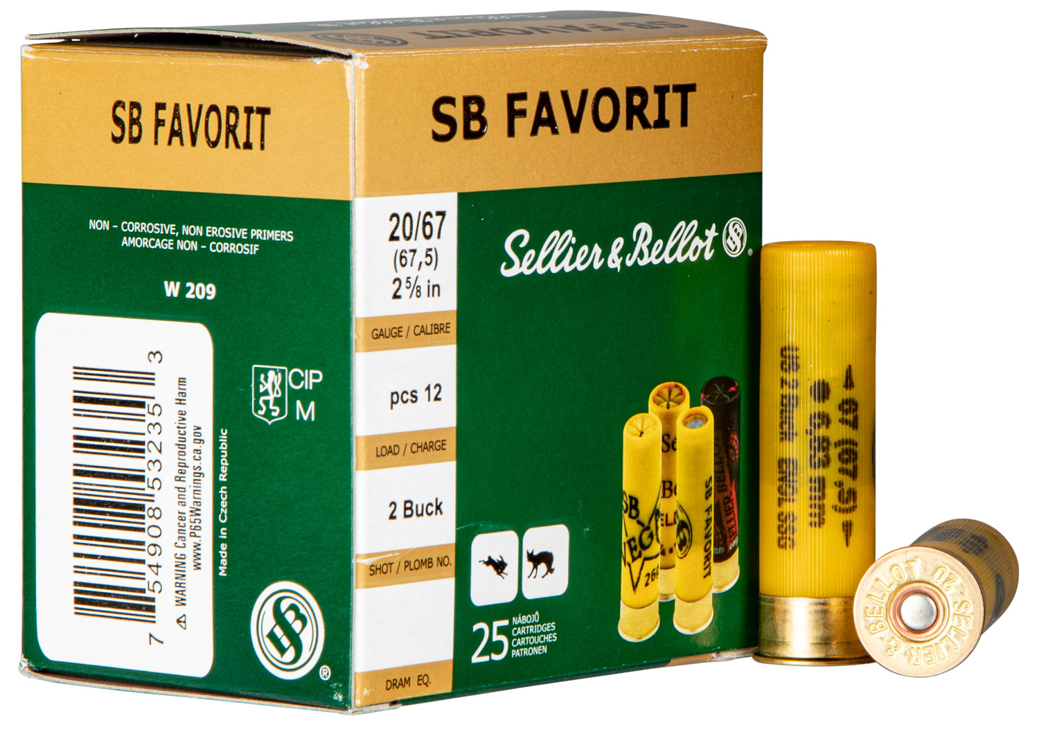 Sellier & Bellot 2.75" 20 Gauge Ammo 2, 25/box - SB20BSA - Sellier & Bellot Ammunition