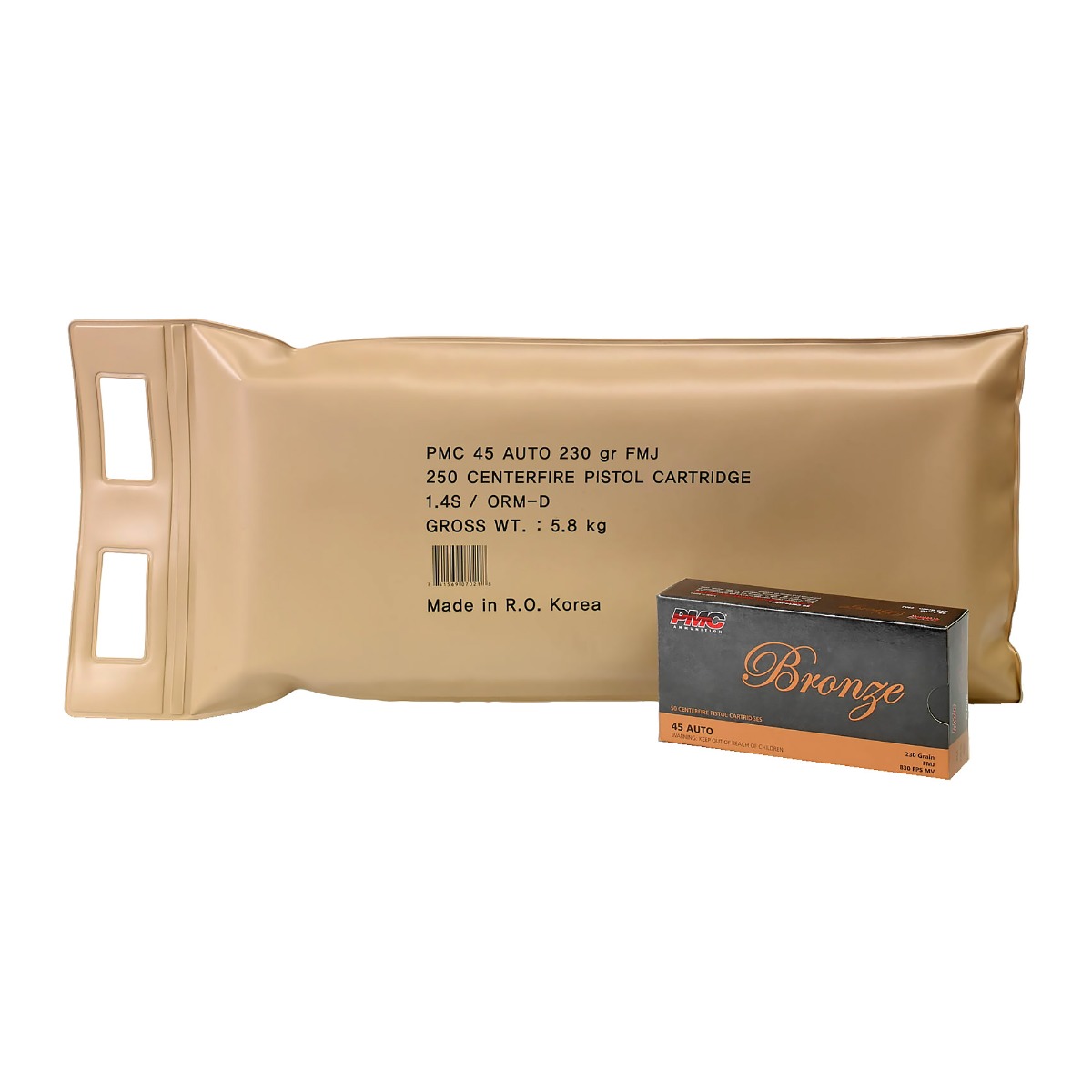 PMC Ammunition 230 gr FMJ 45 ACP Ammo, 250rd Battle Pack - 45ABP - Pmc